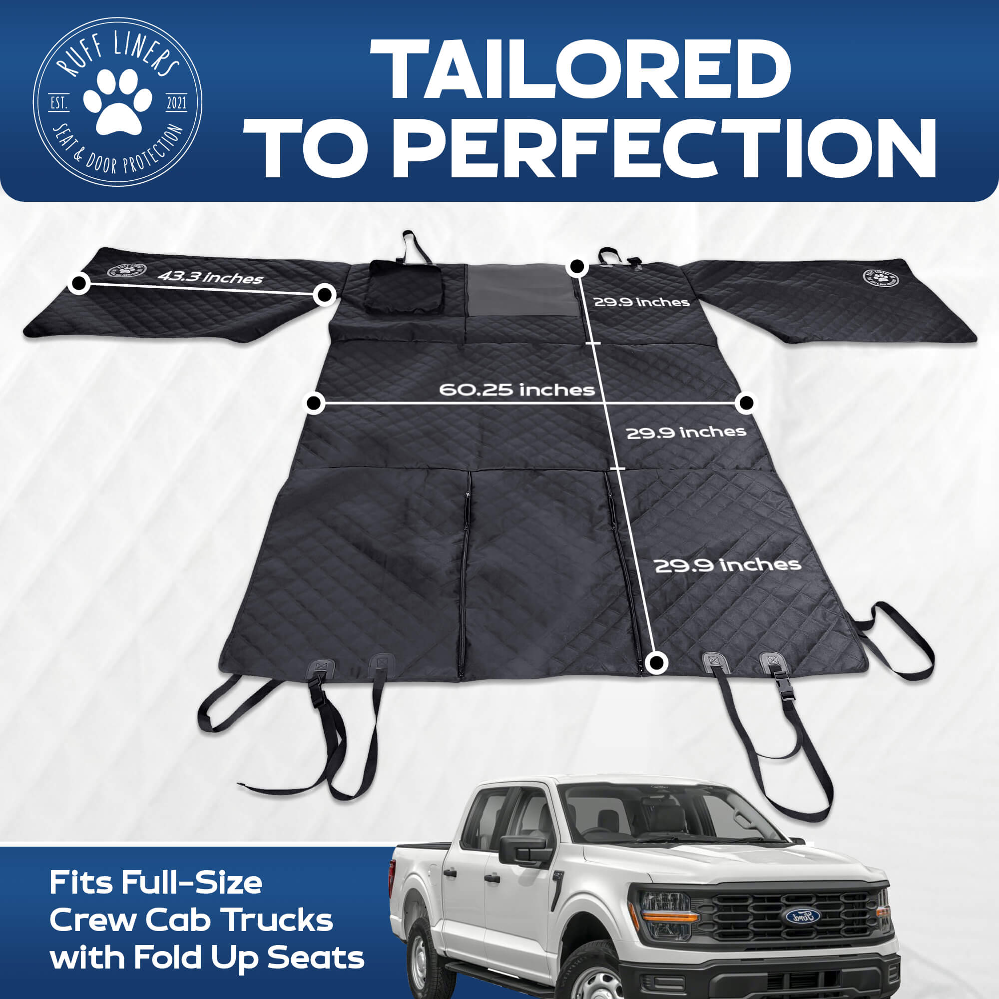 XL Dog Truck Seat Cover With Door Protectors - Waterproof Full Coverage For Crew Cab Trucks